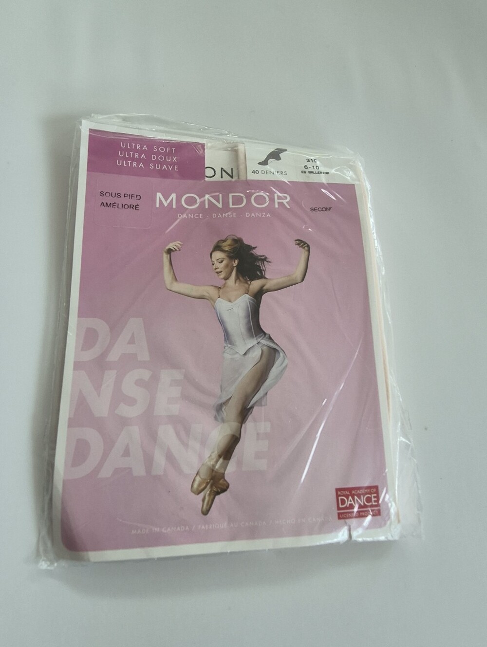 Mondor Dance Tights Packaging - Ballet Pink 6-10 NEW